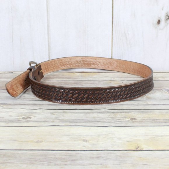 Brushy Creek Brown Basket Weave Pattern Full Grain Cowhide Leather Belt Size 38 - Picture 4 of 9